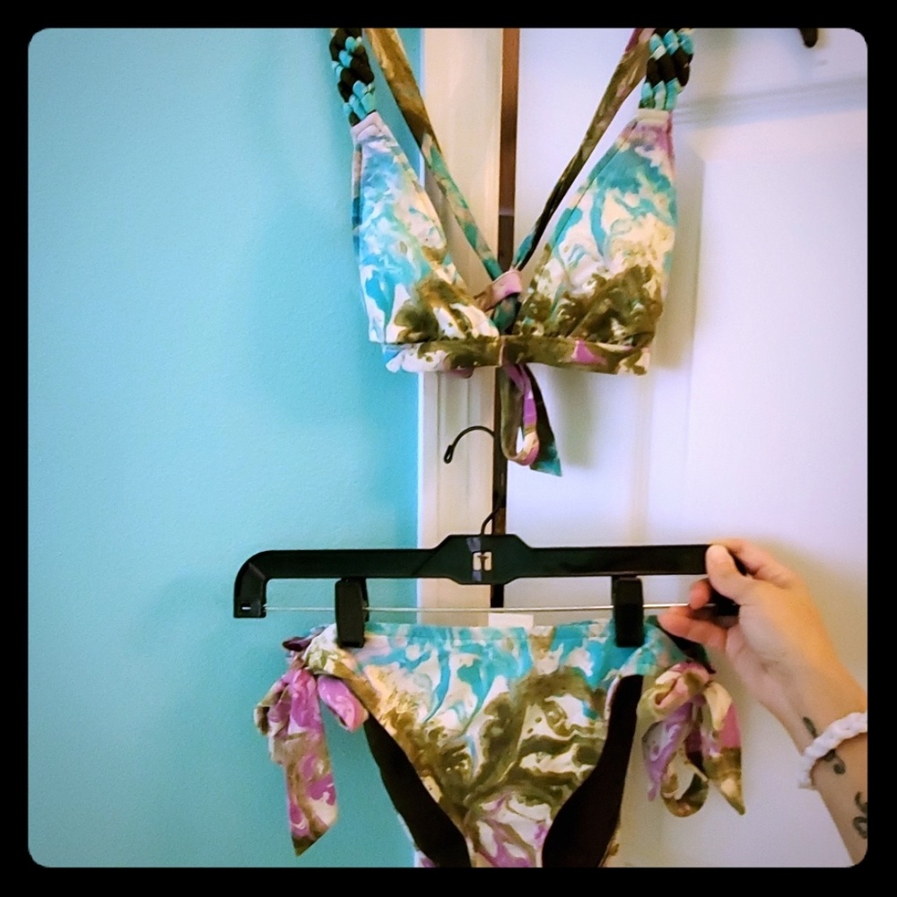 Lucky Brand multi color two piece bikini set